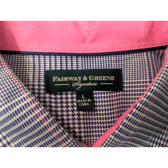 Fairway & Greene Signature sz L Golf Shirt ls cotton blue white pink 3174 - Picture 1 of 5
